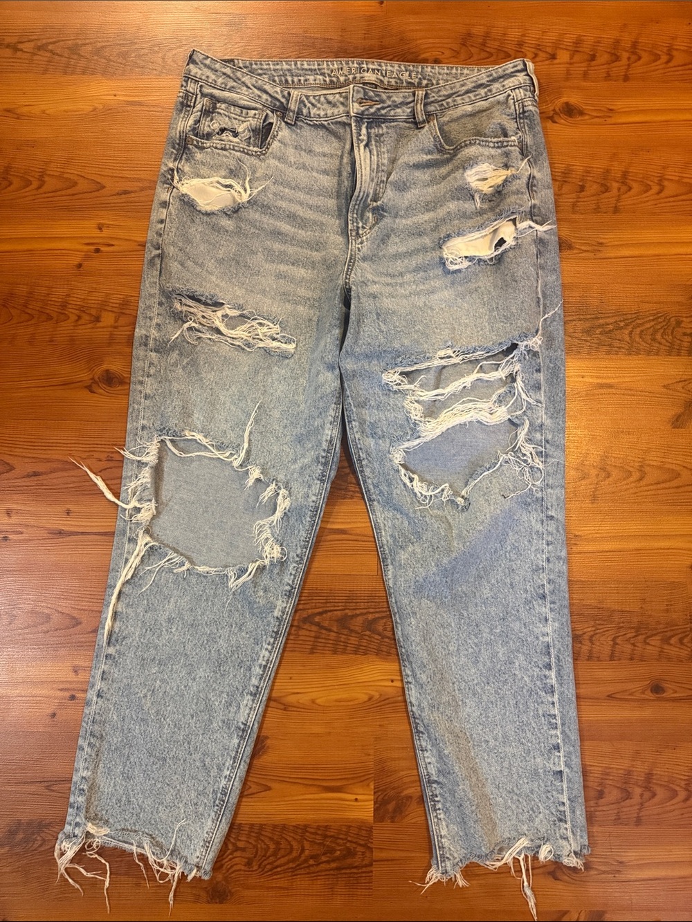 American Eagle Outfitters High-Rise Light Blue Distressed Mom Jeans